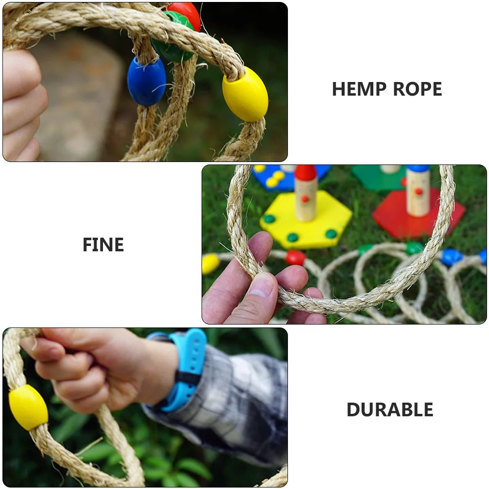 Natural Rope Ring Toss Game Toy Wooden Educational Playthings N241617