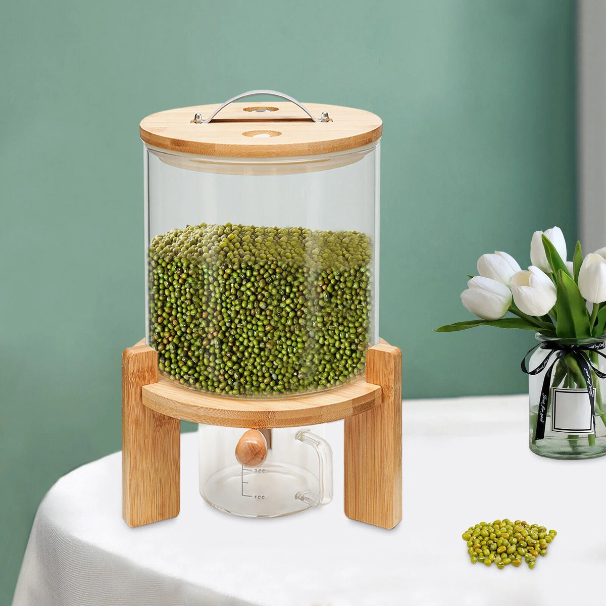 5L Rice Dispenser Grain Container Glass Bottle with Valve F714032