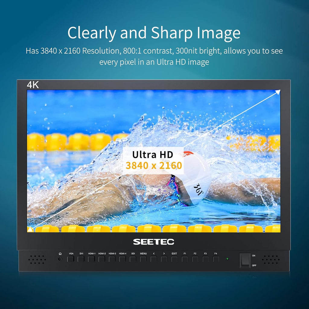 15.6 Inch Broadcast LCD Monitor with IPS UHD 3840x2160 SDI Input and Output 4xHDMI Inputs Quad Split Display T55099