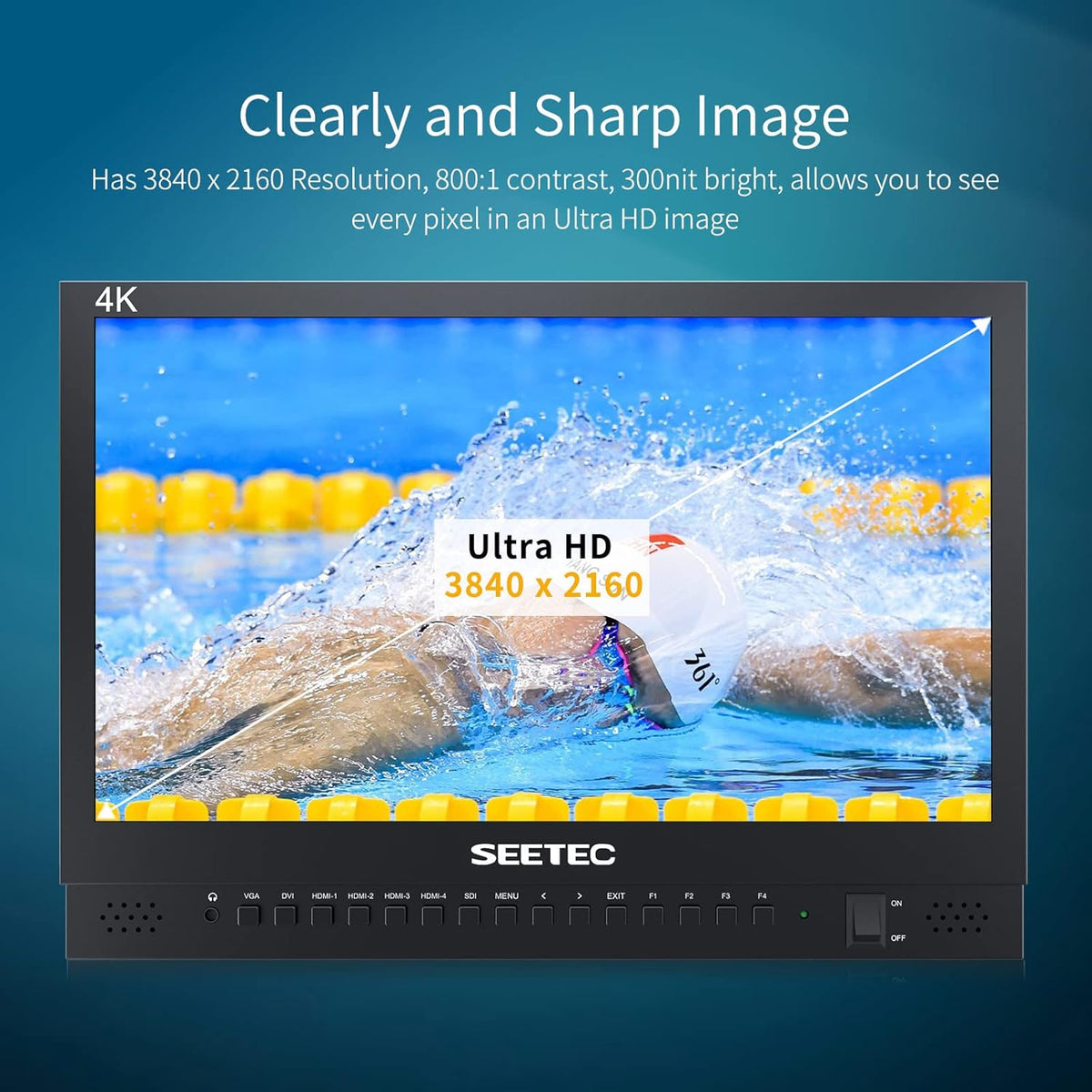 15.6 Inch Broadcast LCD Monitor with IPS UHD 3840x2160 SDI Input and Output 4xHDMI Inputs Quad Split Display T55099