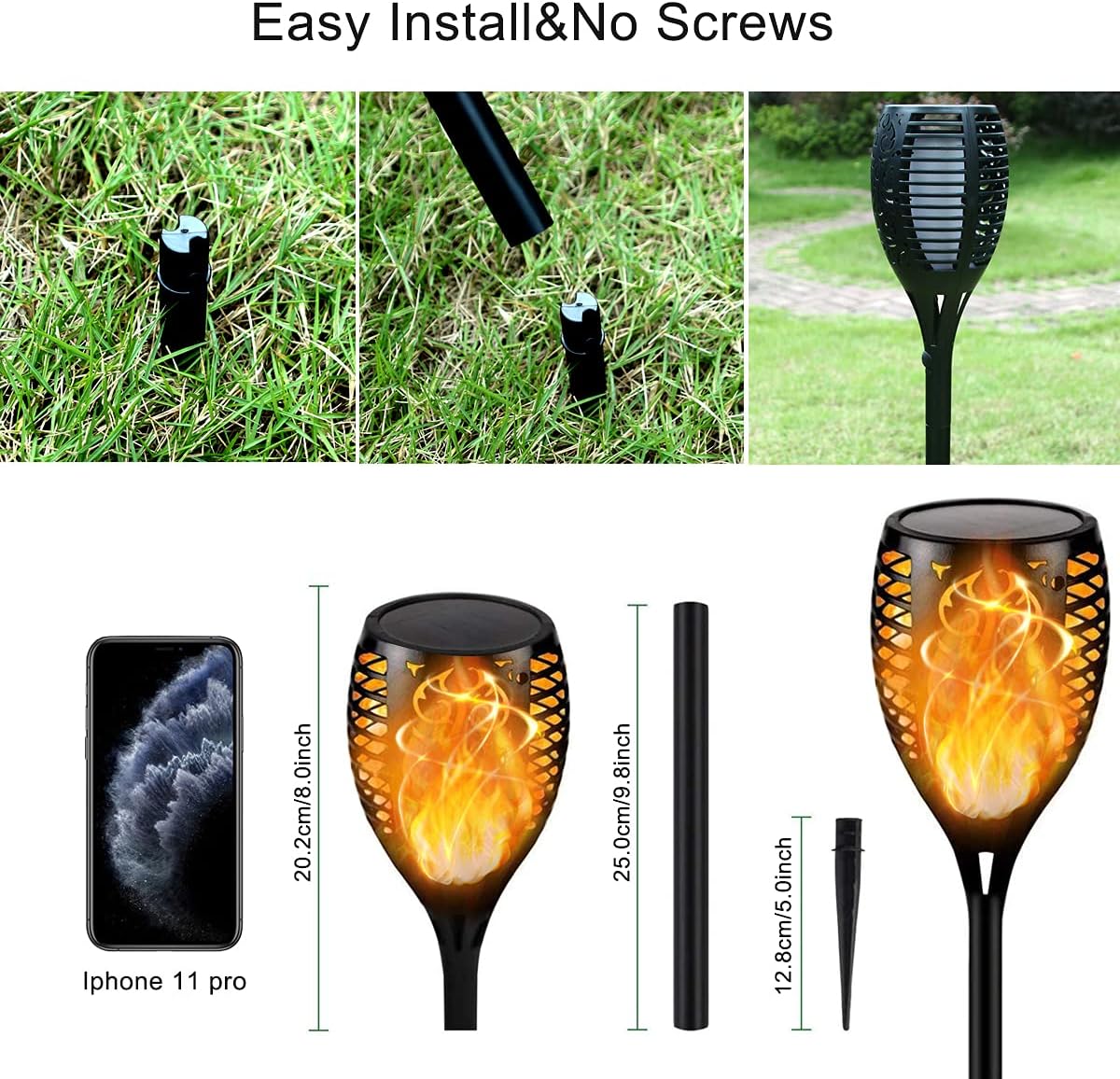 8Pack Solar Torch Lights with Flickering Flame V4489