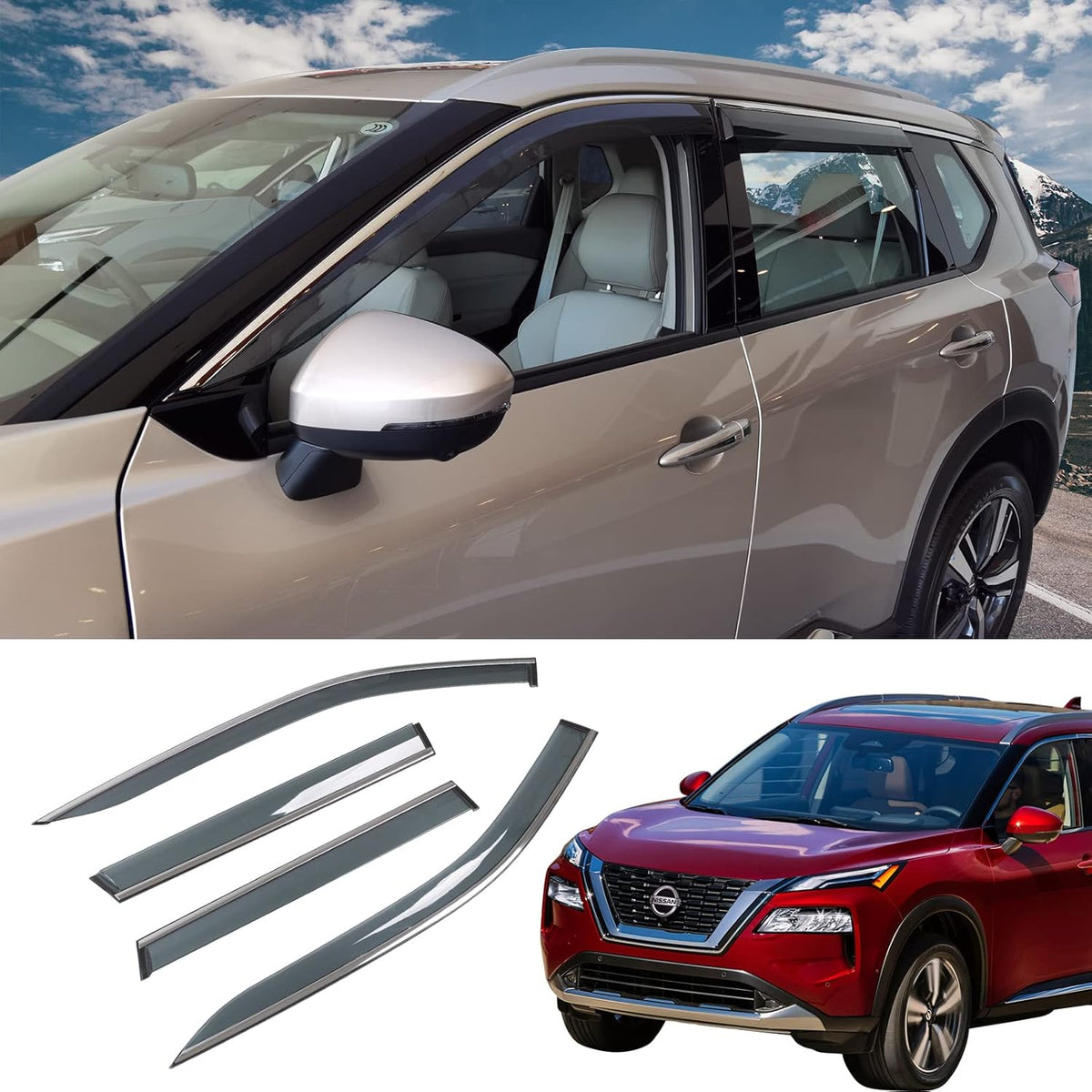 Smoke 4pcs Side Window Deflector Rain Guard for Nissan Rogue E665