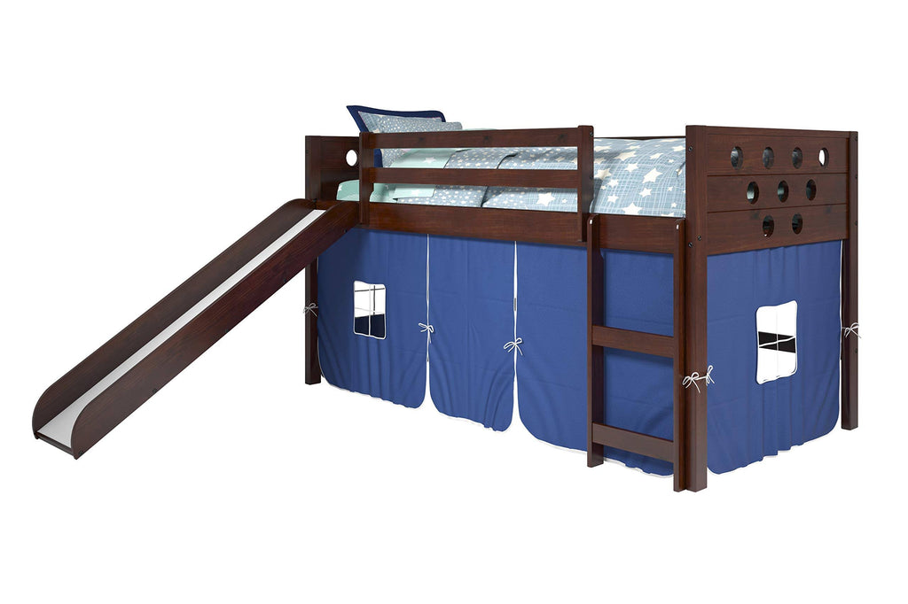 Dark Cappuccino Twin Low Loft Bed with Blue Tent Kit X202