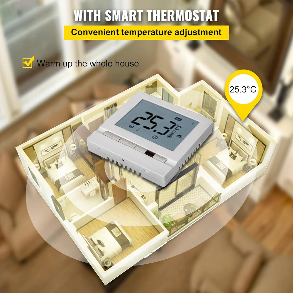 Floor Heating Cable 145.3 Square Feet Waterproof Insulated Temperature Control Panel Pack of 2 U2752