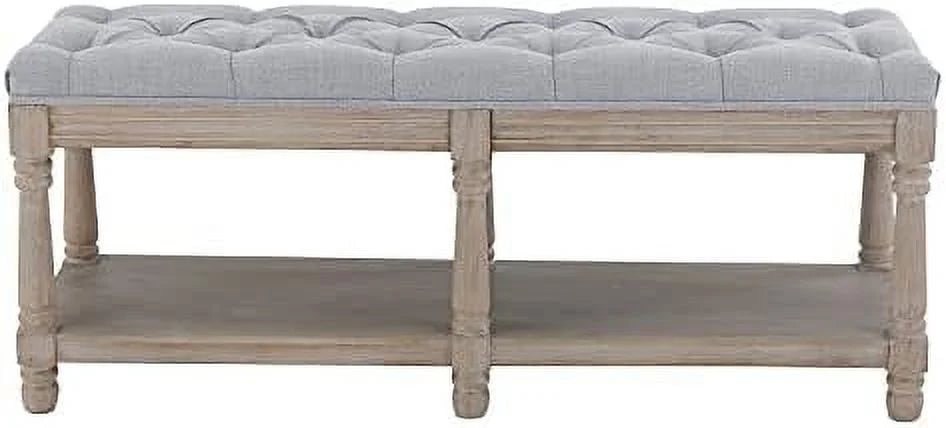 Gray Tufted Wood Entryway Bench T38350