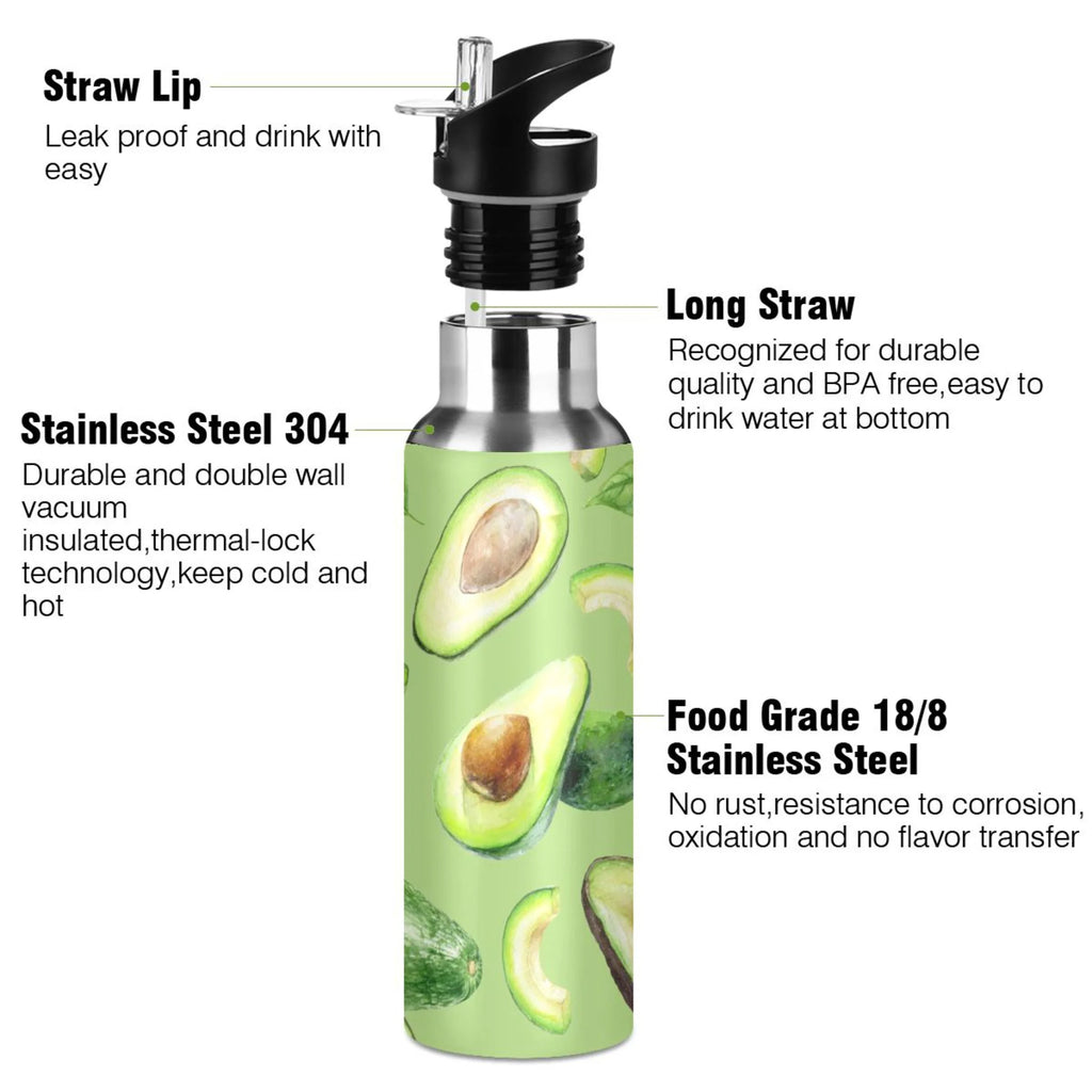 Green Avocado Fruit Stainless Steel Vacuum Insulated Water Bottle with Straw Lid 20 OZ S111367