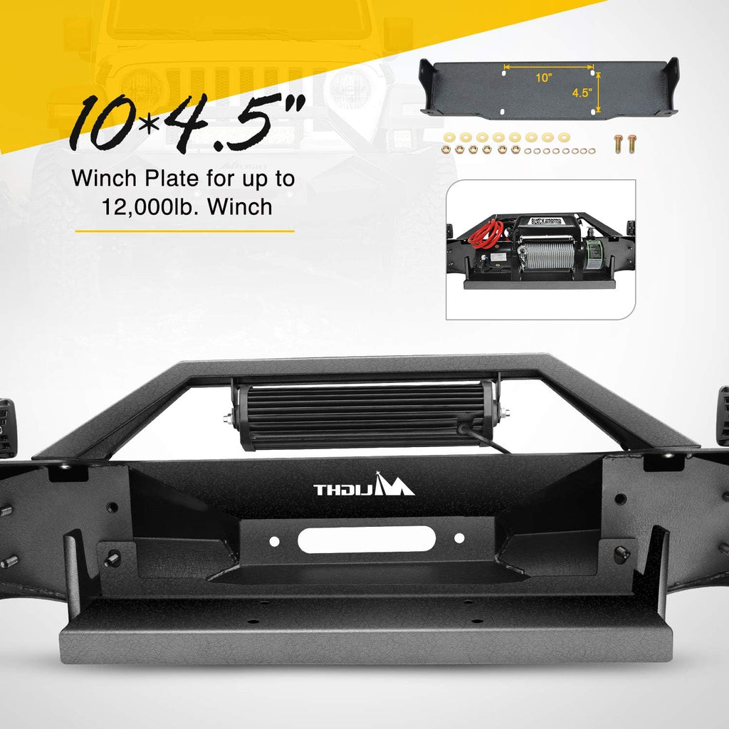 Front Bumper with Winch Plate with 72W LED Light Bar and 2 x 18W LED Work Light Pod G78025