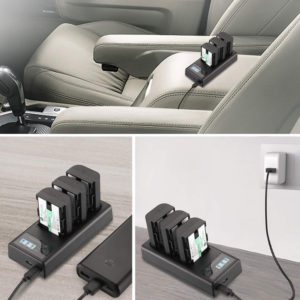LP-E6 LP E6N Rechargeable Battery 3 Pack Batteries and 3 Channel Charger LCD Display Pack of 2 O20652