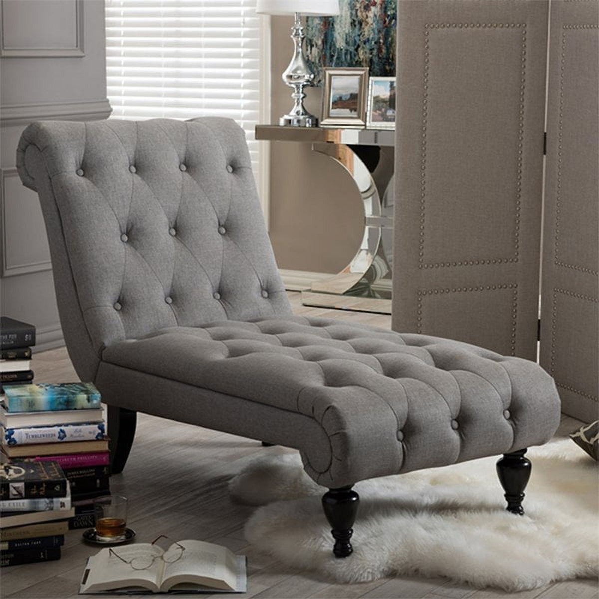 Tufted Chaise Lounge in Gray and Black M430533