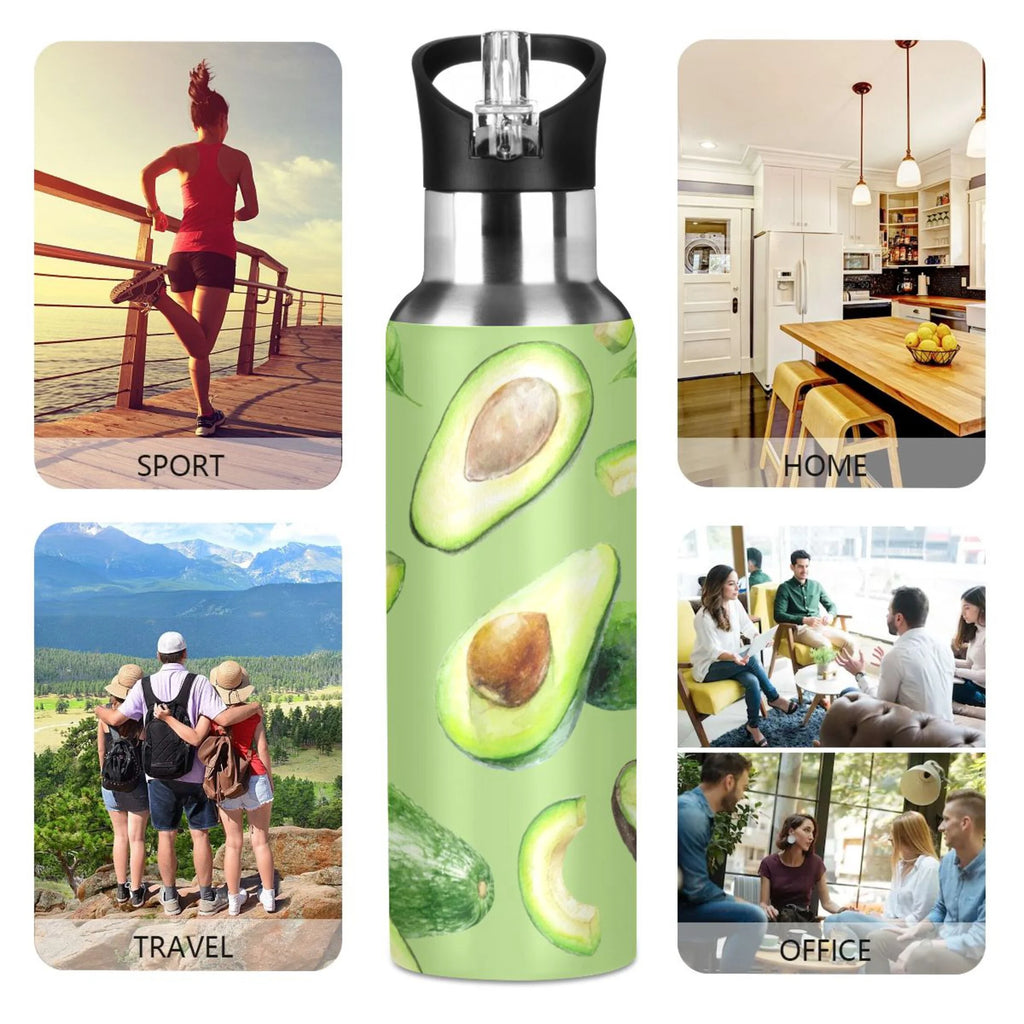 Green Avocado Fruit Stainless Steel Vacuum Insulated Water Bottle with Straw Lid 20 OZ S111367