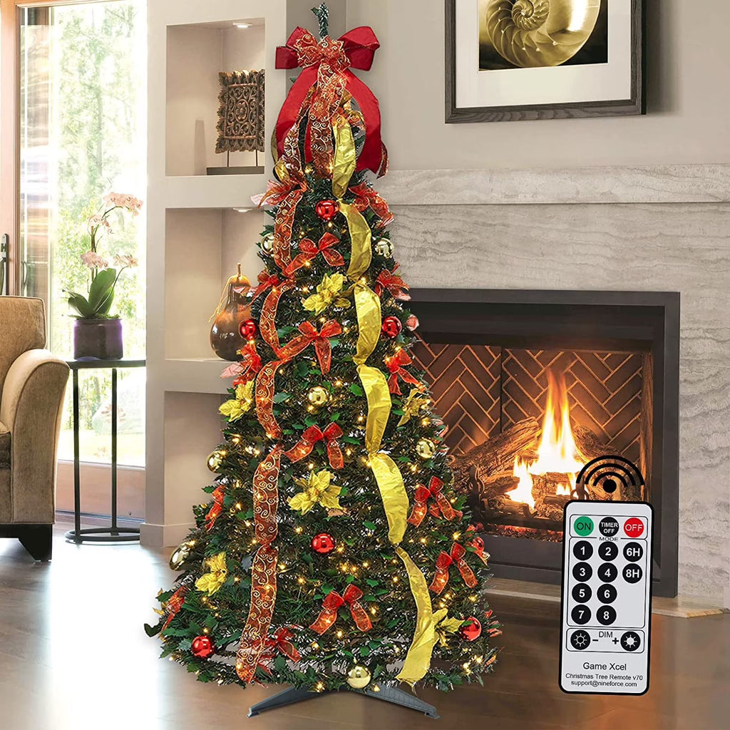 Red Gold Pre-lit Pop Up Christmas Tree with Remote M685