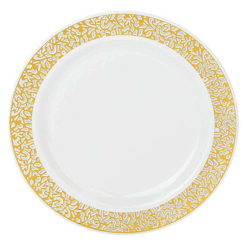White with Gold Rim Disposable Plastic Salad Plates, 120 Pcs S80461
