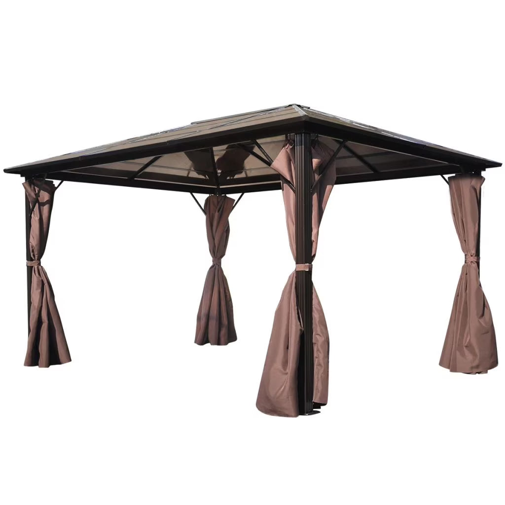 Gazebo with Curtain Sunshade Shelter Hook, Loop Fastener Sunlight Brown Aluminum 13' x 10' x 8' W2150