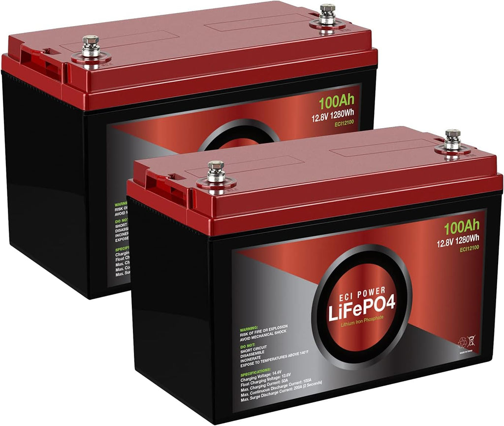 2 Pack 12V 100Ah Lithium LiFePO4 Deep Cycle Rechargeable Battery with Built-in BMS Z18709