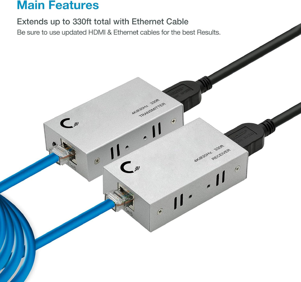 HDMI Extender Over Cat5e Cat6 Cat7 Ethernet Cable Up to 330 Feet 1080p 3D U244845