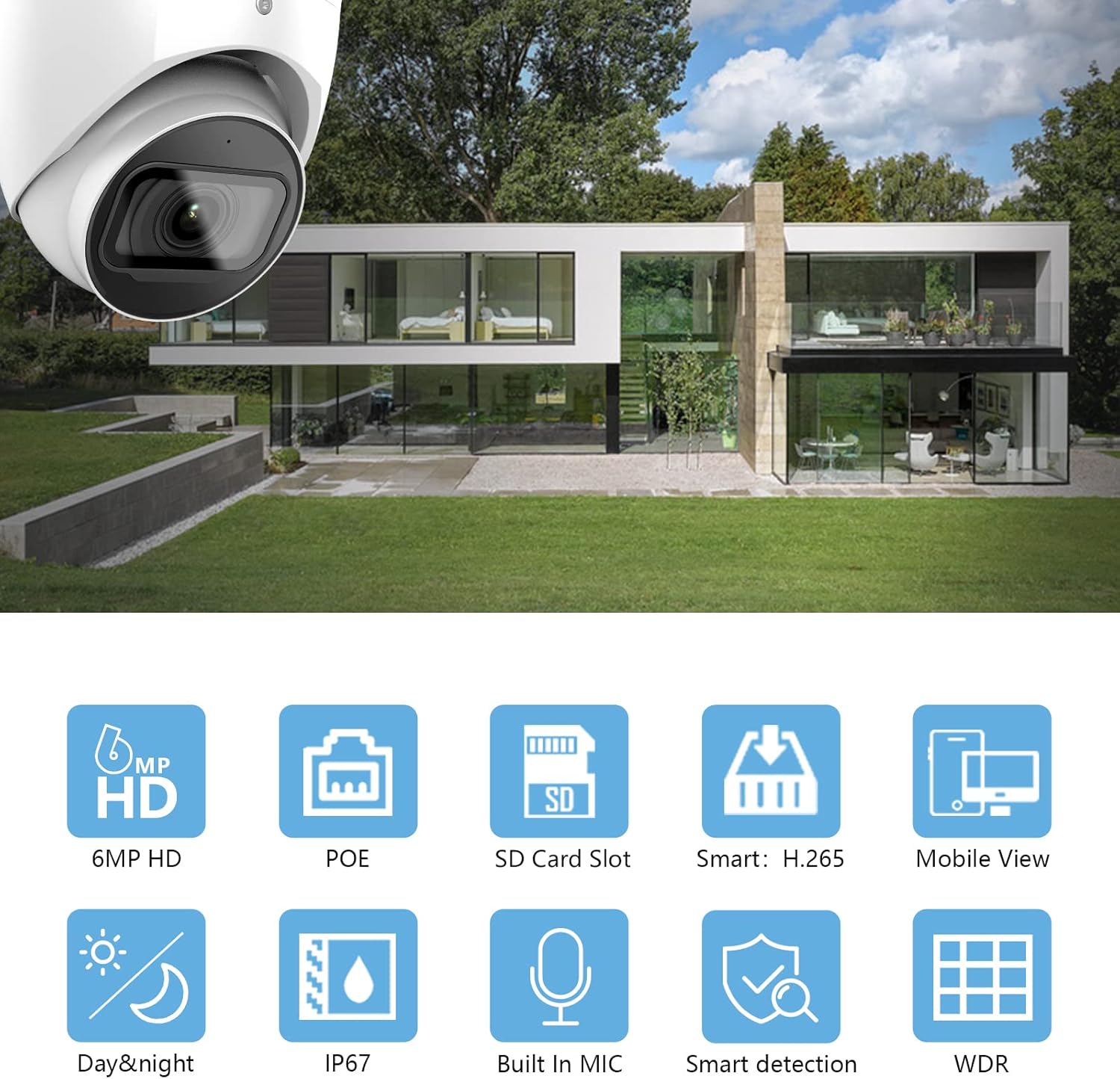 6MP HD POE IP Eyeball Dome Camera with Built-in MIC, IP67 Z308537