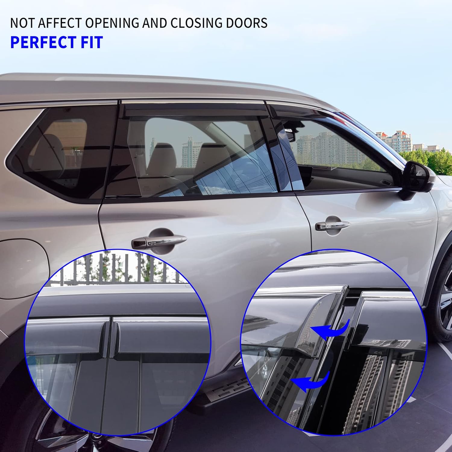 Smoke 4pcs Side Window Deflector Rain Guard for Nissan Rogue E665
