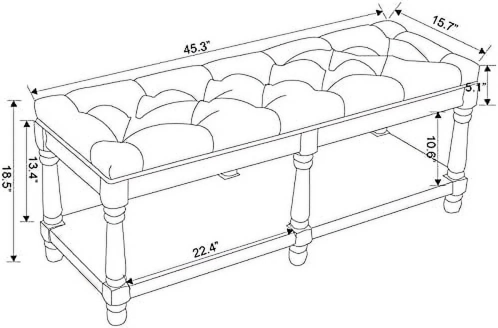 Gray Tufted Wood Entryway Bench T38350