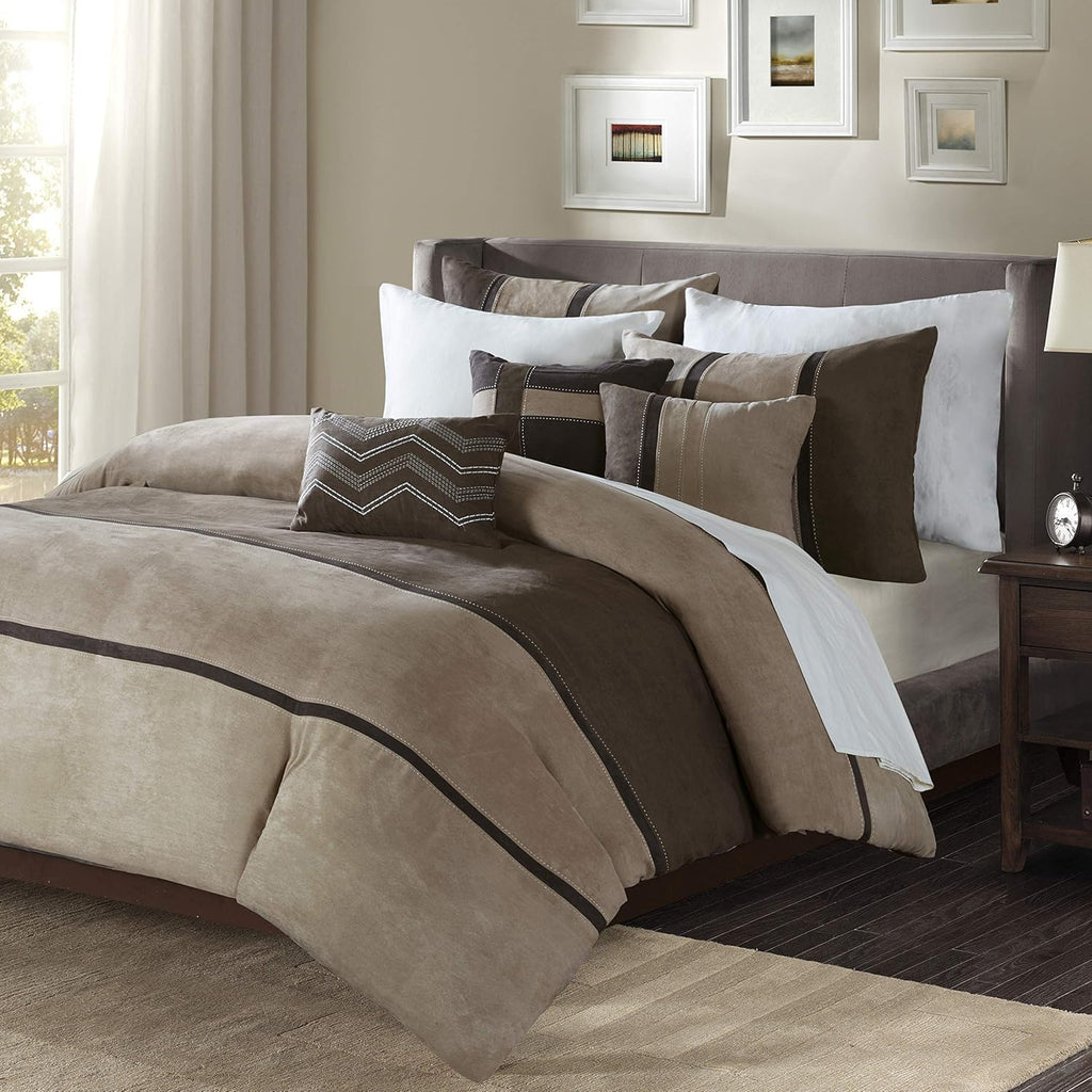 6 Piece Faux Suede Duvet Cover, King/California King (104 in x 92 in), Brown J90820