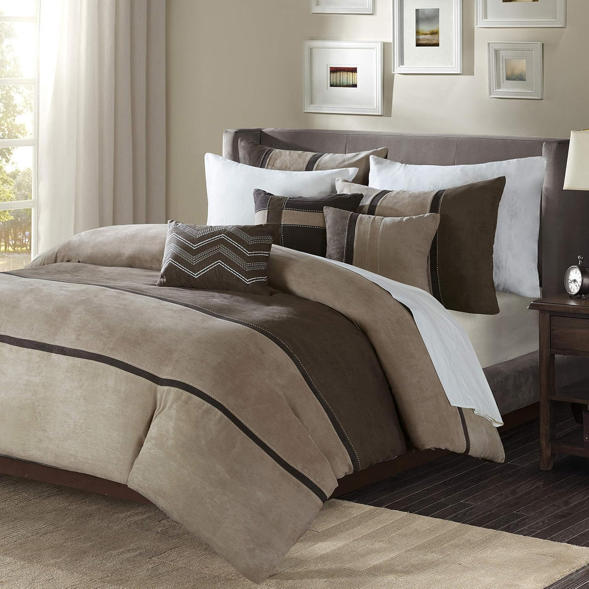 6 Piece Faux Suede Duvet Cover, King/California King (104 in x 92 in), Brown J90820