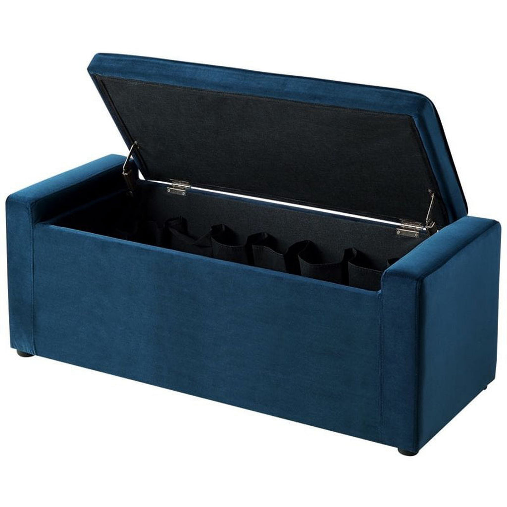 Blue Velvet Upholstered Bench with Shoe Storage A292202
