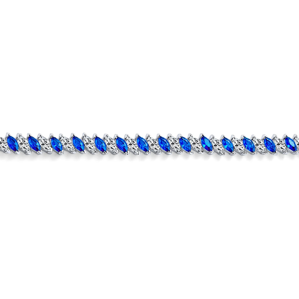 Blue White Marquise Cut CZ Tennis Bracelet Silver Plated J69580