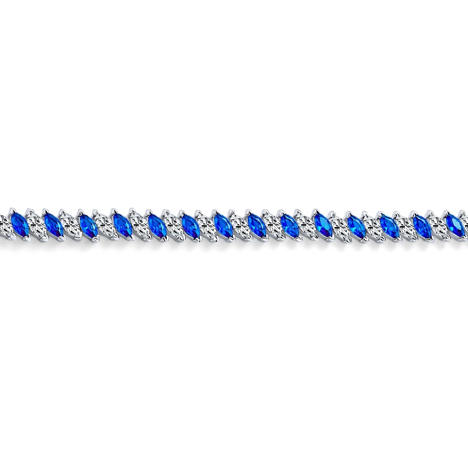 Blue White Marquise Cut CZ Tennis Bracelet Silver Plated J69580