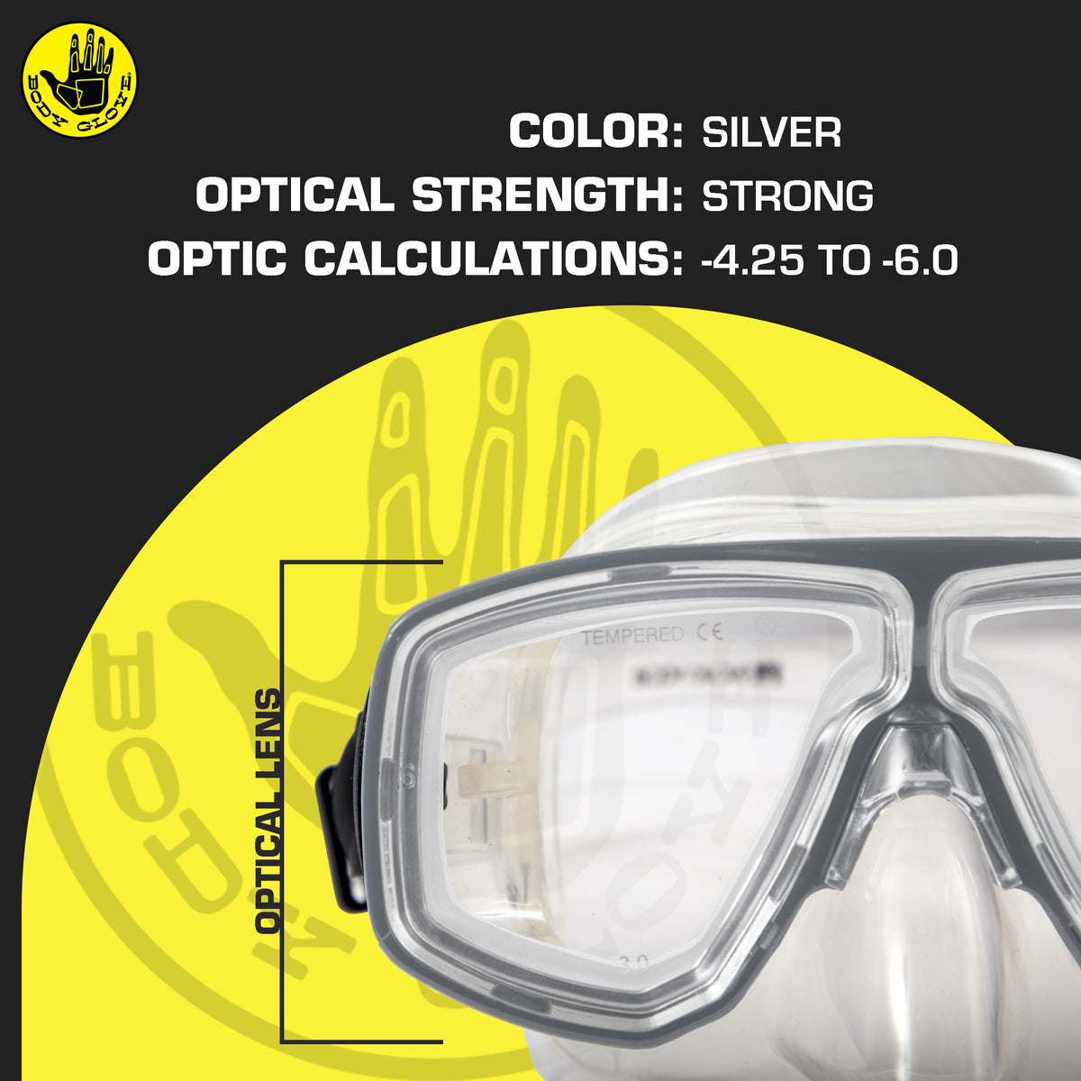 Silver Optical Corrective Lens Swim Mask R2568