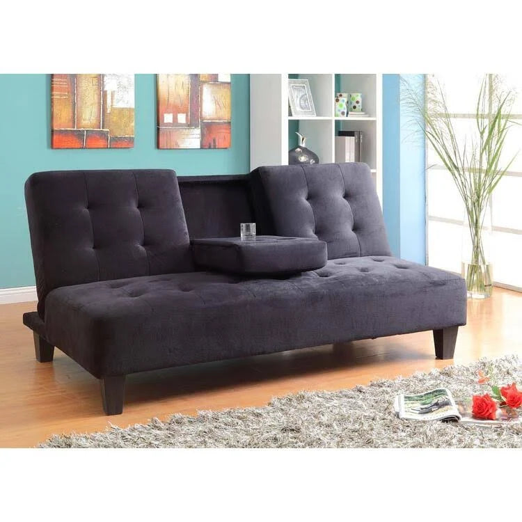 Brown Futon Sofa Bed with Cup Holder W864887