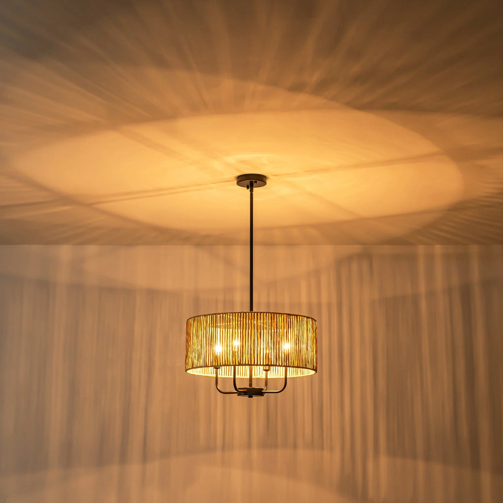 4-Light Handwoven Rope Drum Chandelier P6511