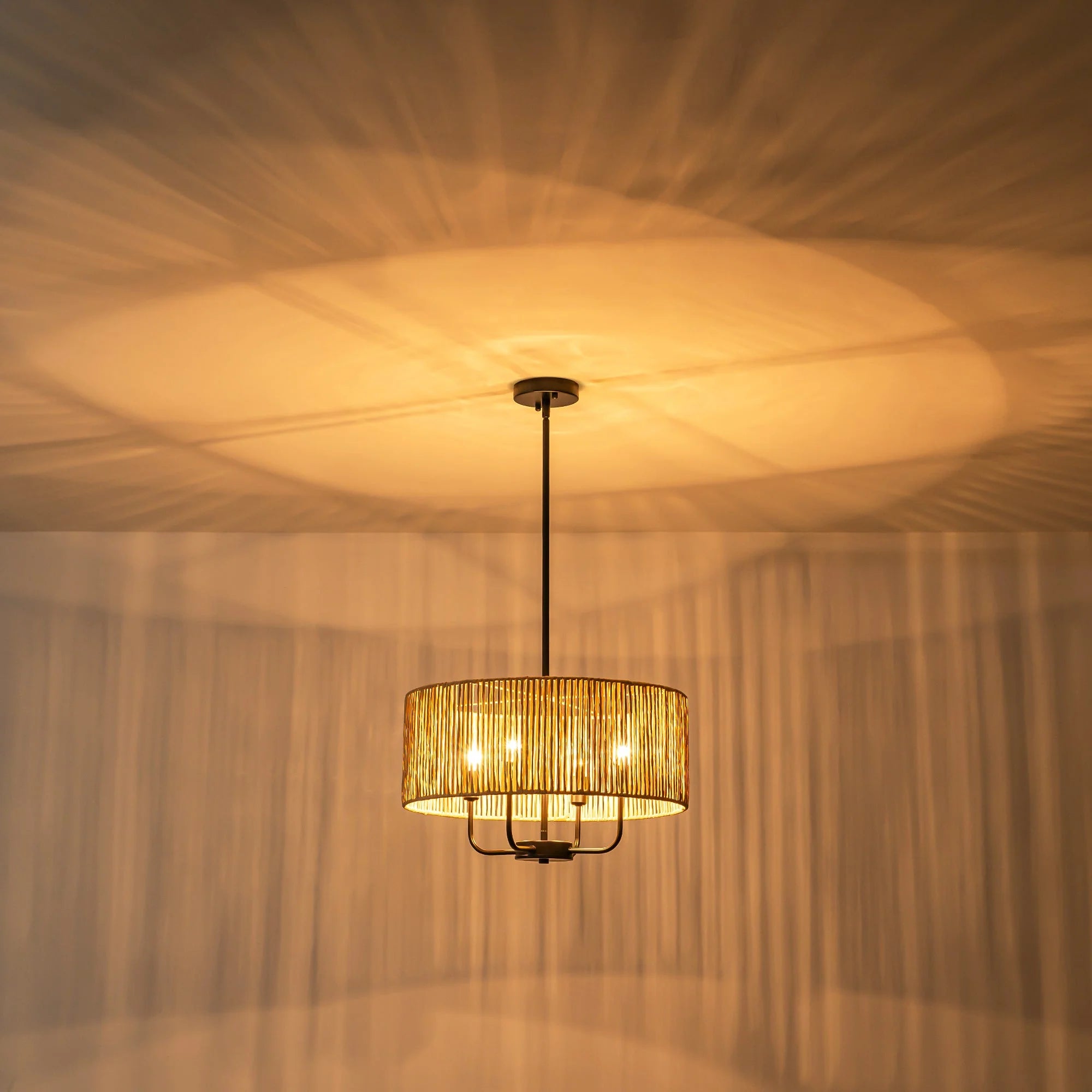 4-Light Handwoven Rope Drum Chandelier P6511
