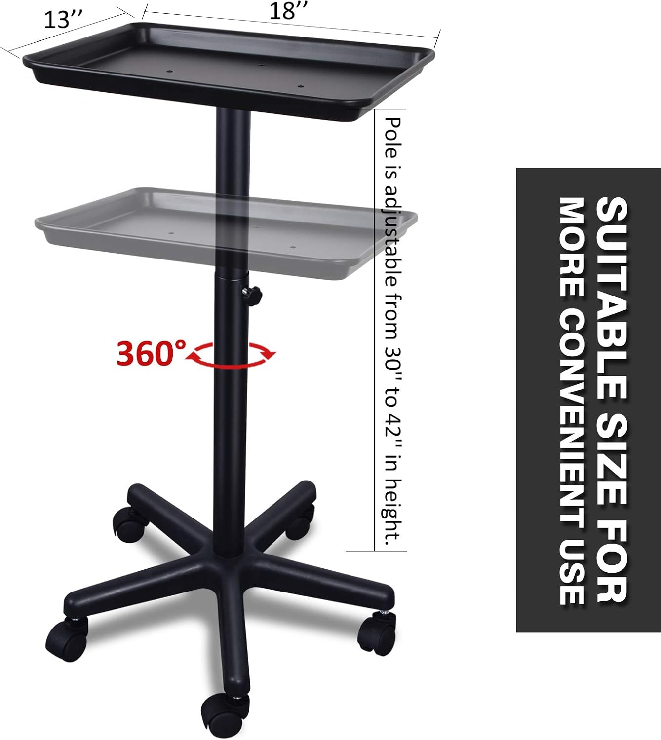Height Adjustable Salon Rolling Tray on Wheels W4677
