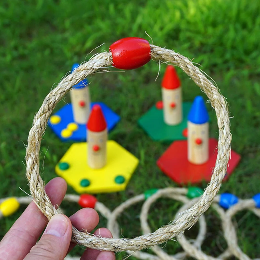 Natural Rope Ring Toss Game Toy Wooden Educational Playthings N241617