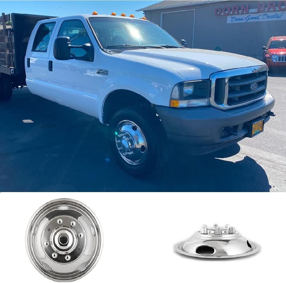 2pc 19.5 Polished Stainless Steel Dually Wheel Simulators, 8 Lug Hubcaps with Installation Tool Kit D964955