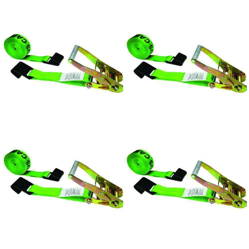 Green Ratchet Strap with Black Flat Hook 4 Pack H183866