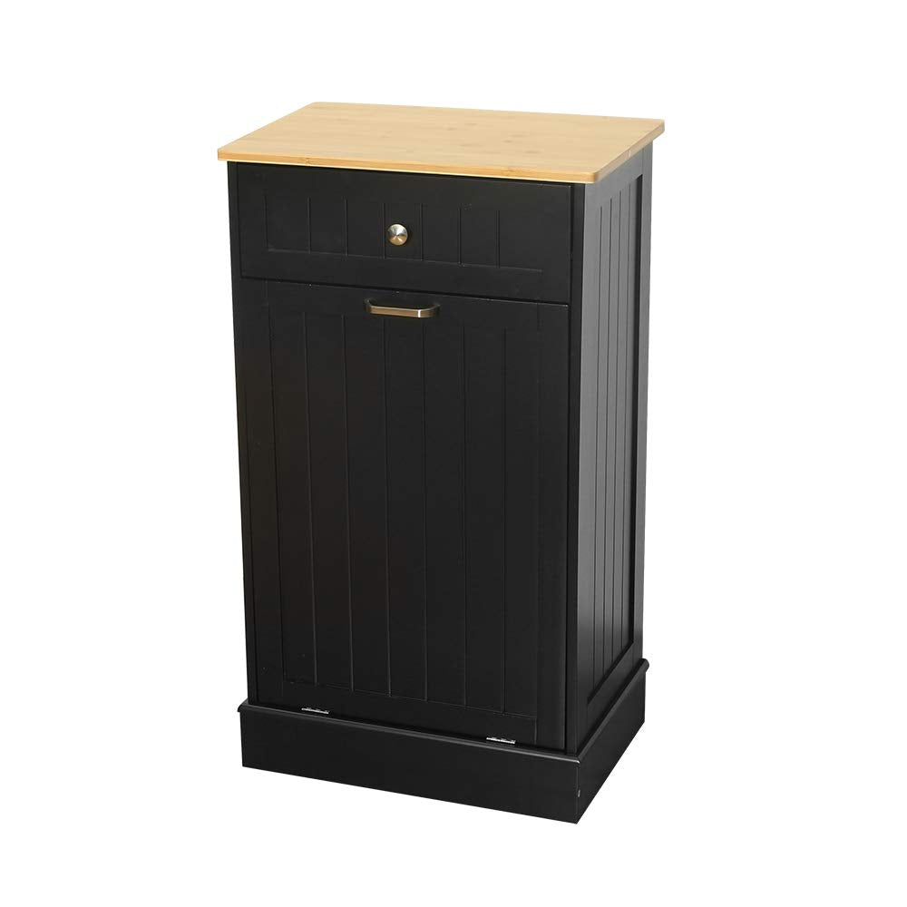 Black Wooden Tilt Out Trash Cabinet with Hideaway Drawer I2676