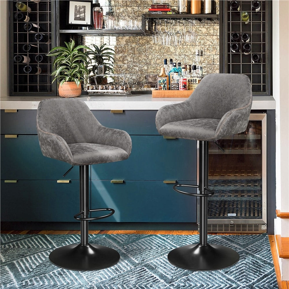 2pcs Vintage Adjustable PU Leather Upholstered Bar Stools Grey W87827