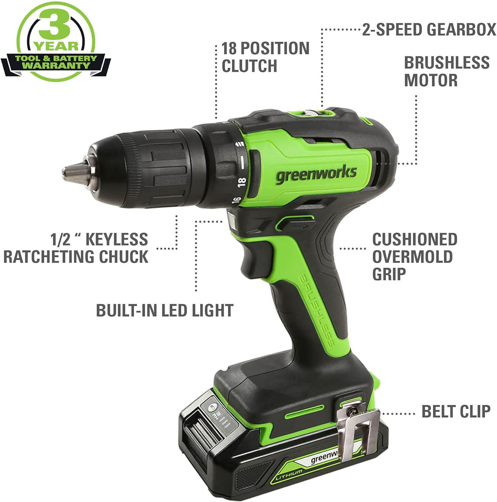 24V Brushless Drill / Driver with 2Ah USB Battery and Charger N8634