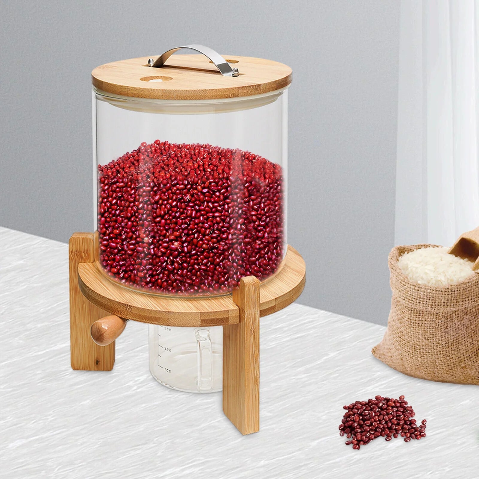 5L Rice Dispenser Grain Container Glass Bottle with Valve F714032