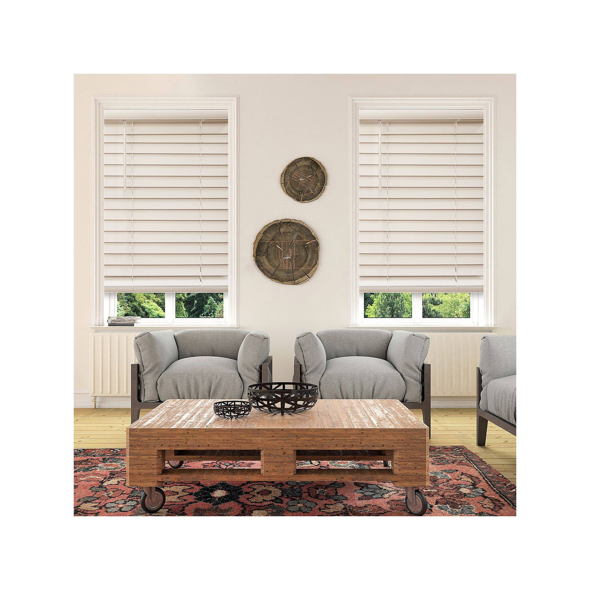 White 53.5x22 Cordless Faux Wood Blinds R680