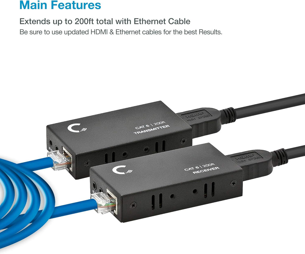 HDMI Extender Over Cat5e Cat6 Cat7 Ethernet Cable Up to 330 Feet 1080p 3D U244845