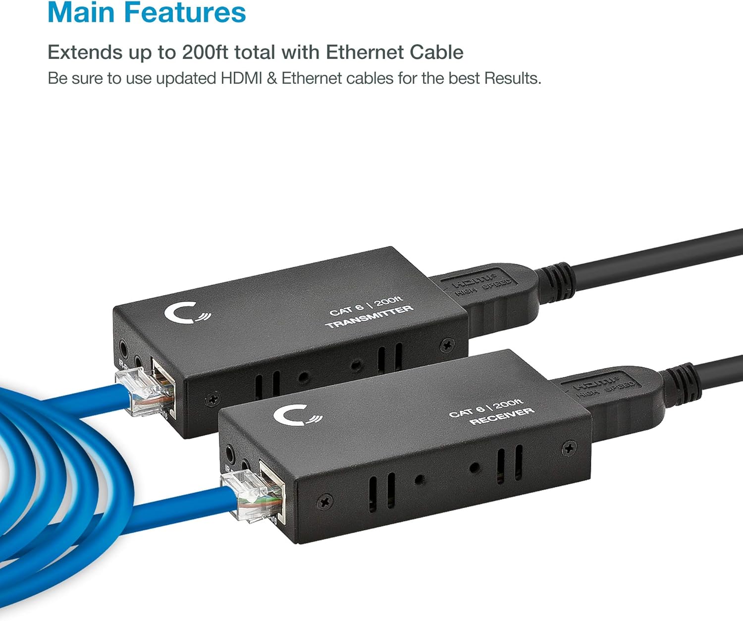 HDMI Extender Over Cat5e Cat6 Cat7 Ethernet Cable Up to 330 Feet 1080p 3D U244845