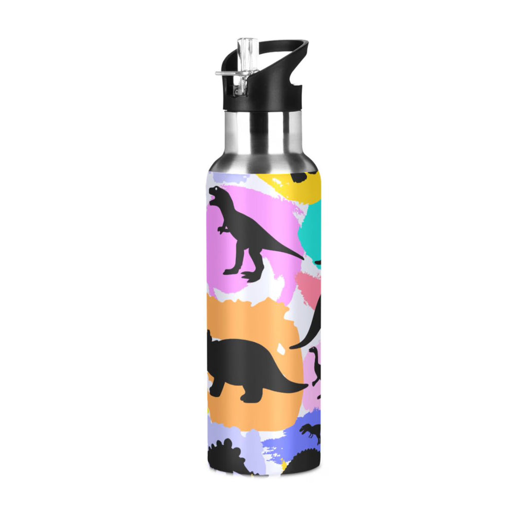 Black Dinosaurs Rainbow Stainless Steel Insulated Water Bottle with Straw Lid Y6715