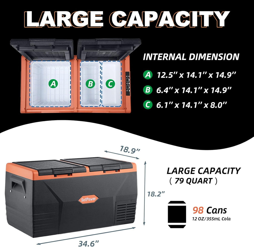 79.3 Quart Dual Zone 12 Volt Portable Refrigerator/Freezer O271