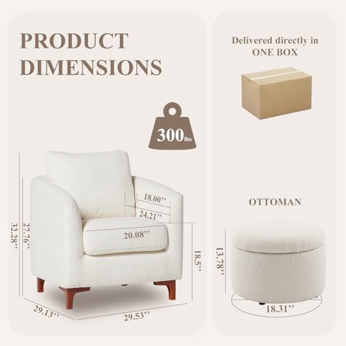 Cream Sherpa Accent Chair with Storage Ottoman Set W38618