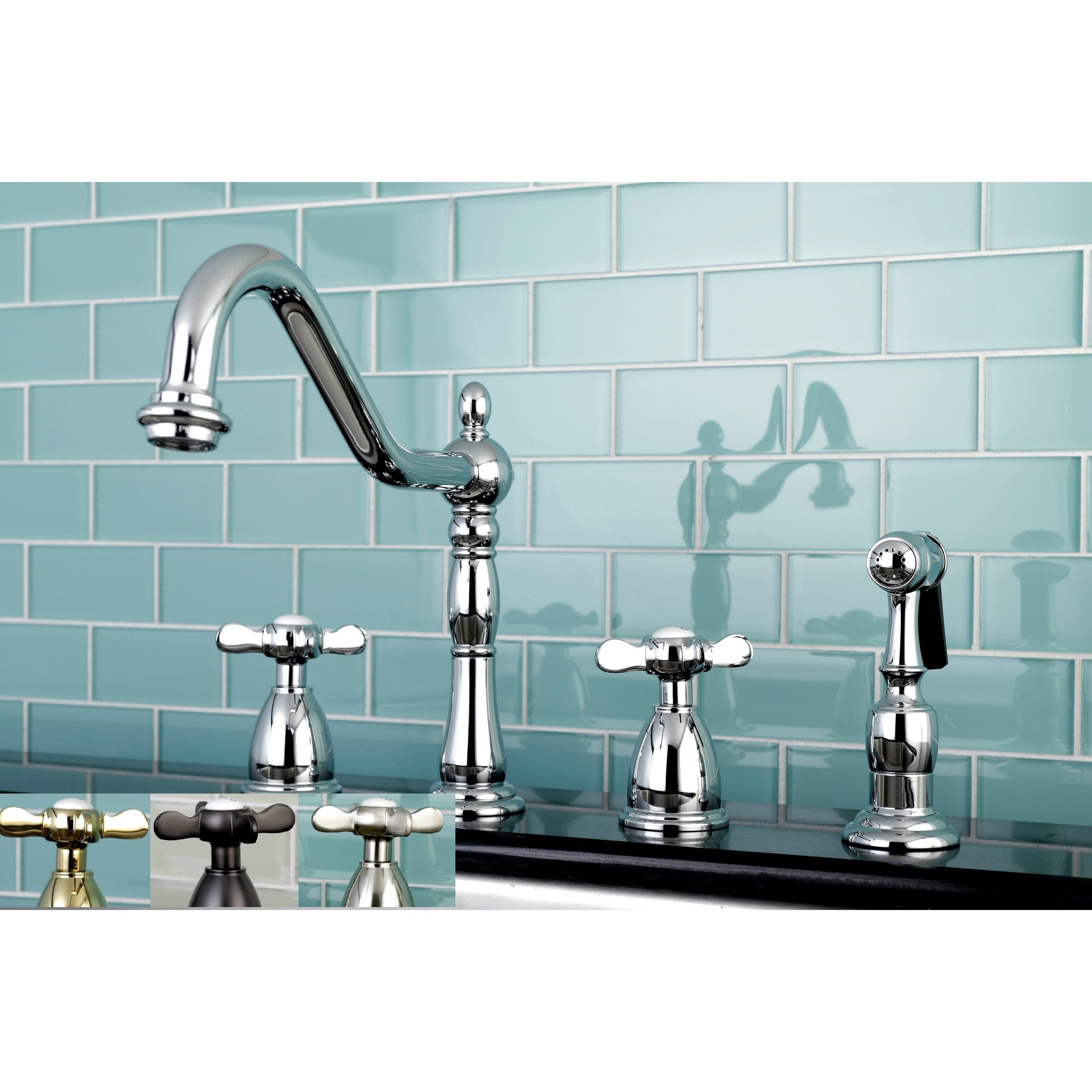 Victorian Cross-Handle Kitchen Faucet with Side Sprayer, Silver K433341