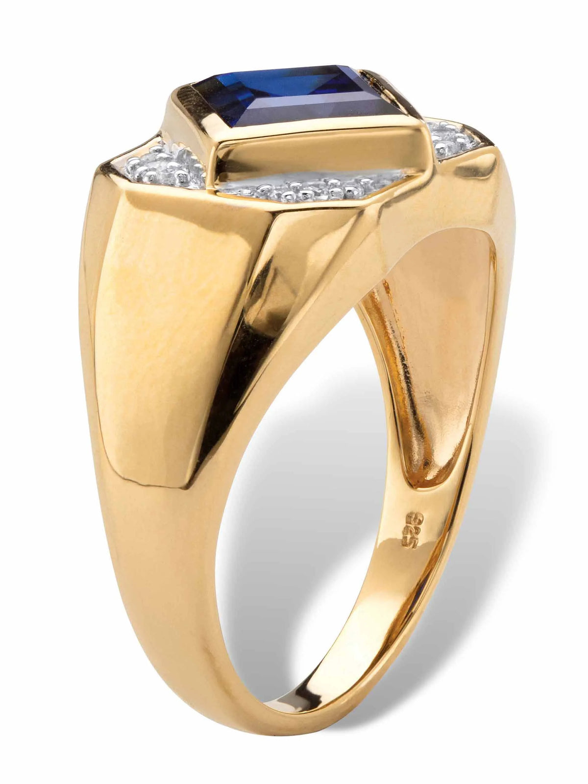 18k Yellow Gold-plated Sterling Silver Created Blue Sapphire Ring B578