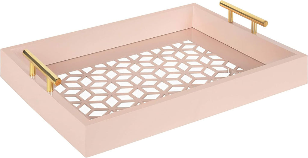 White and Gold Decorative Tray with Metal Handles B556904
