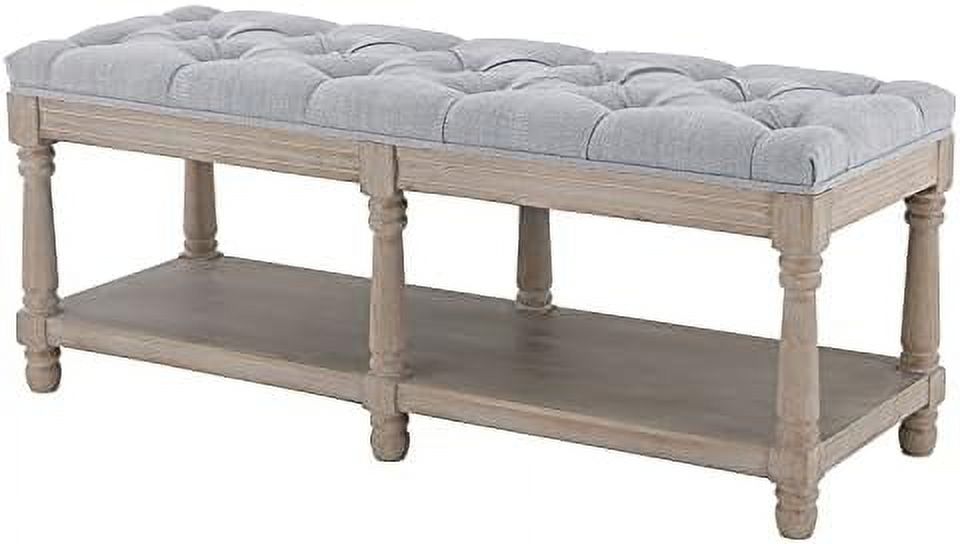 Gray Tufted Wood Entryway Bench T38350