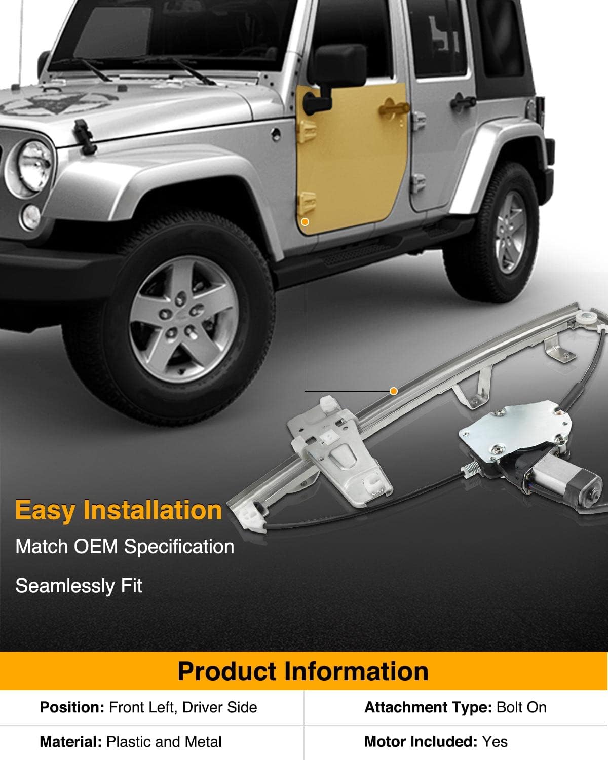 Power Window Regulator with Motor for Jeep Grand Cherokee WJ 2001-2004 Front Left Driver Side Pack of 2 M342044